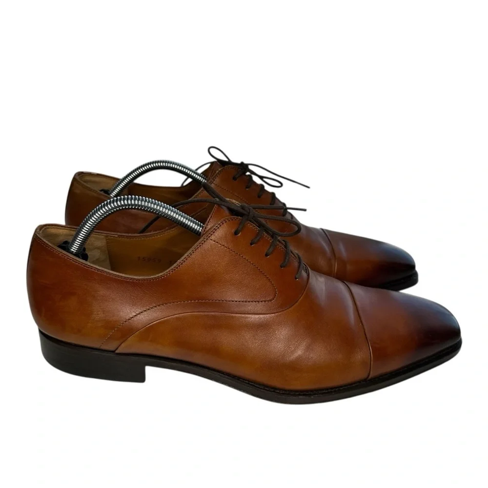 Magnanni Men's Saffron Oxford Cap Toe Dress Shoe Tan Brown Leather 11.5